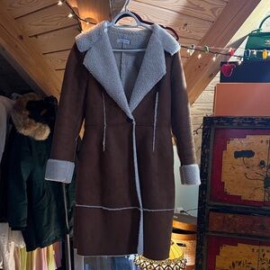 JustFab Brown Teddy Jacket with Cream Accents